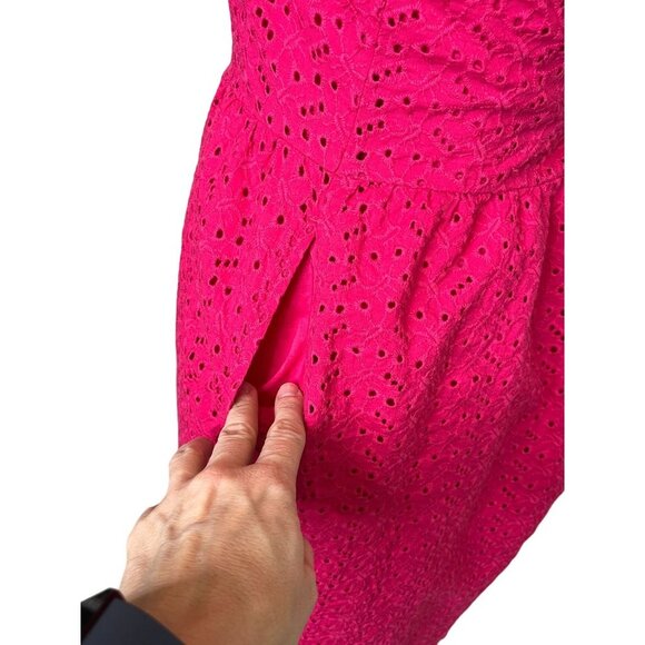 L.L. Bean Hot Pink Eyelet V-Neck Cotton A-Line Dress Size 8 - Picture 3 of 8